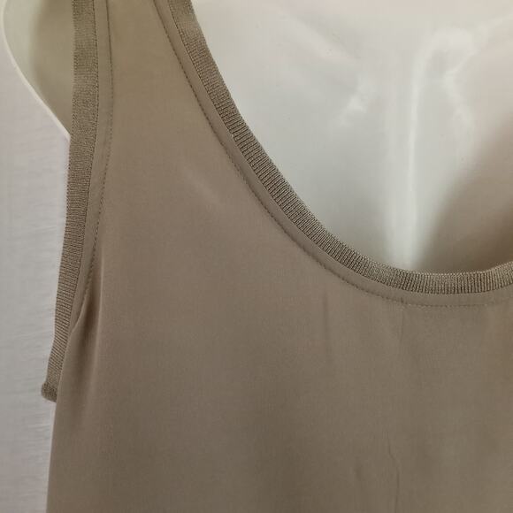 Dana B & Karen 100% Silk Tank Top SZ 8 M Tan Beige Sleeveless Layering Shell - Picture 3 of 6